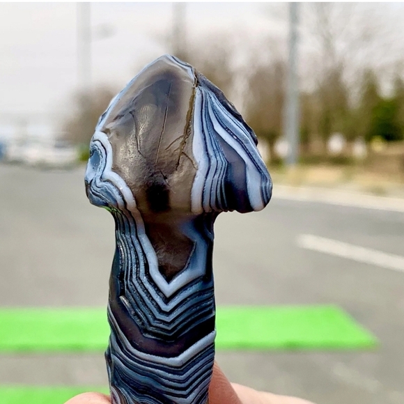 40G RARE Natural Blue Gobi Agate Eye Gemstone Hand Carved Mushroom Madagascar - Picture 7 of 13